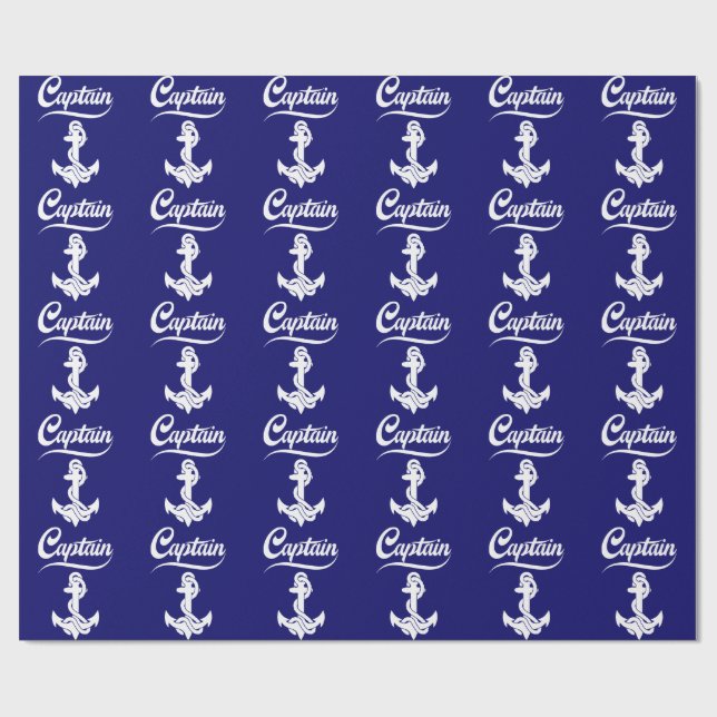 Captain Sailboat Anchor Nautical Design Wrapping Paper (Flat)