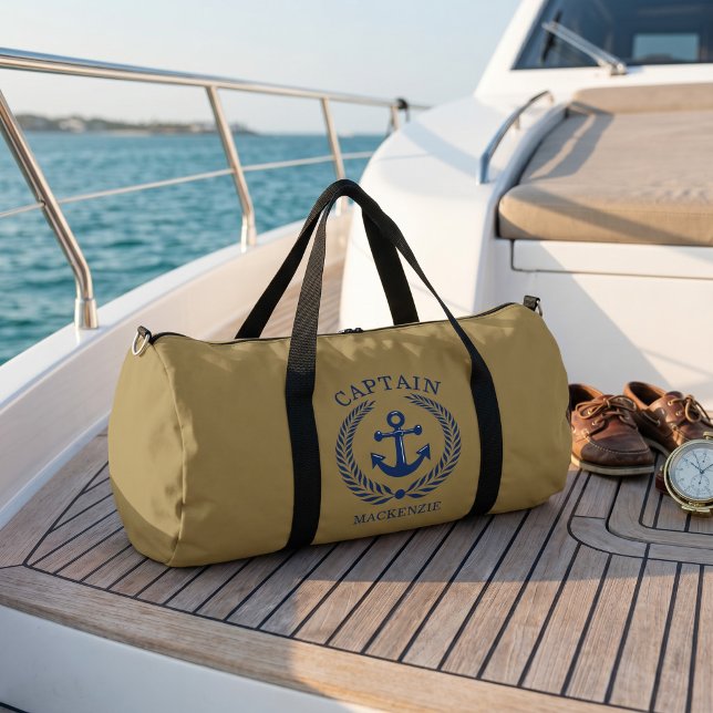 Captain Sailor Personalised Anchor  Duffle Bag (Captain Sailor Personalized Anchor Duffle Bag by Ricaso. Gift idea for sailors. add own text)