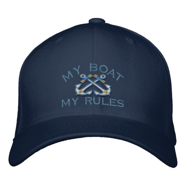 Captain says My Boat My Rules crossed anchors Embroidered Hat (Front)