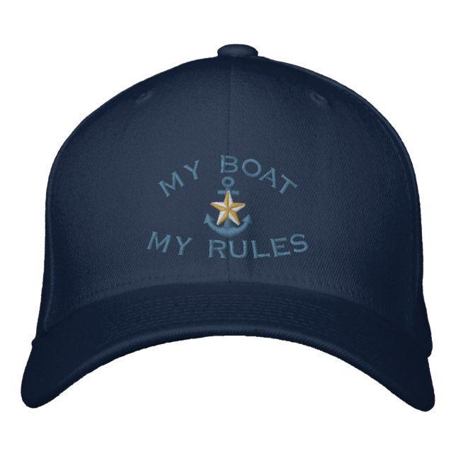 Captain says My Boat My Rules White Star Anchor Embroidered Hat (Front)