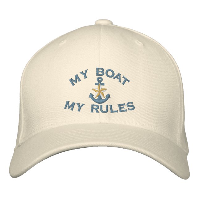 Captain says My Boat My Rules White Star Anchor Embroidered Hat (Front)