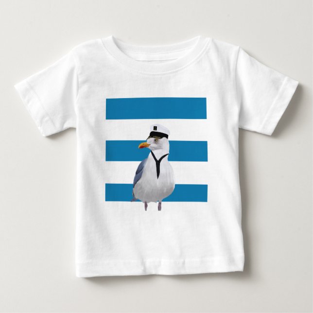 Captain Seagull Blue Stripes Baby T-Shirt (Front)