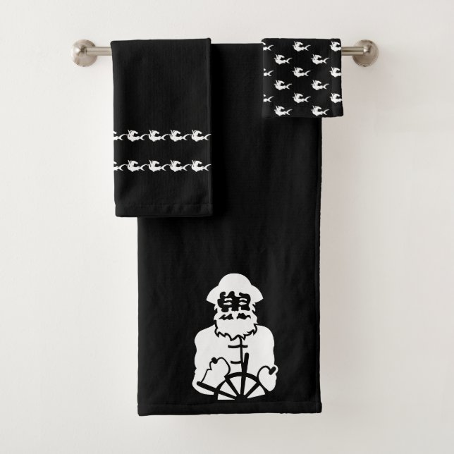 captain  sharks Bathroom Black and white towel set (Insitu)