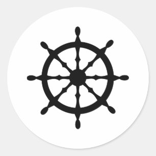 captain ship steering wheel classic round sticker