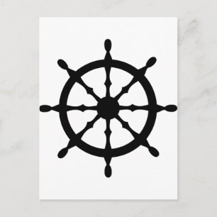 captain ship steering wheel postcard