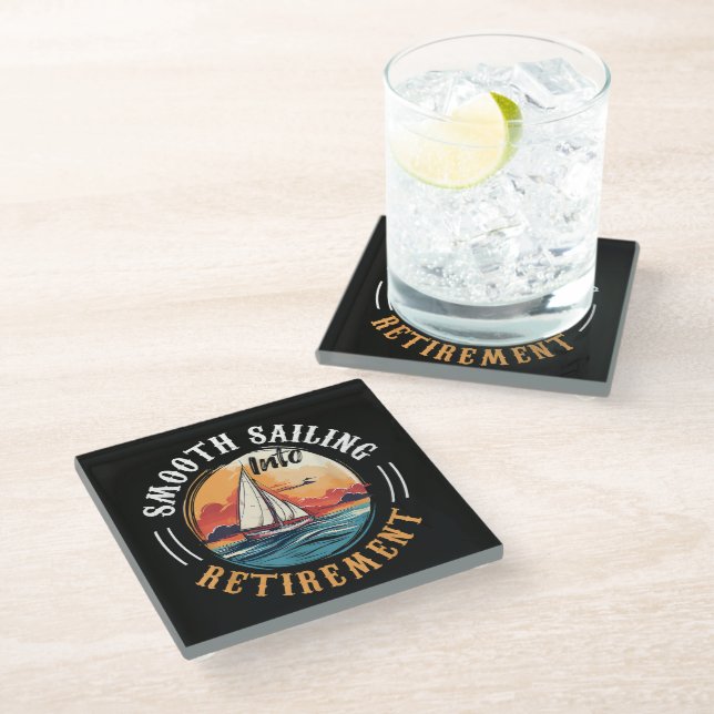 Captain Smooth Sailing into Retirement Glass Coaster (Angled)