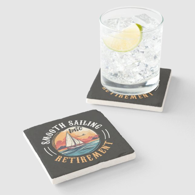 Captain Smooth Sailing into Retirement Stone Coaster (Side)