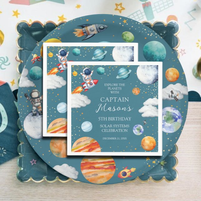Captain Space Solar System Birthday Napkin (Creator Uploaded)