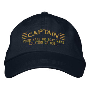 CAPTAIN Stripes Your Name Your Boat Location Embroidered Hat