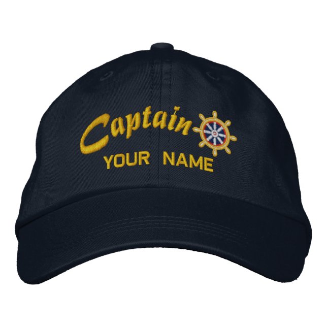 CAPTAIN Wheel Customisable Your Name Vessel Embroidered Hat (Front)
