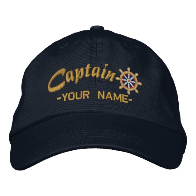 CAPTAIN Wheel Customisable Your Name Vessel Embroidered Hat (Front)