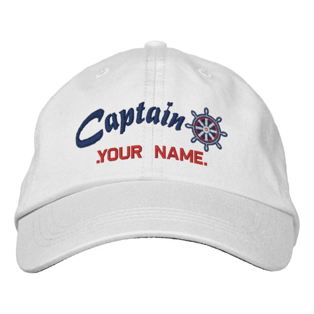 CAPTAIN Wheel Customisable Your Name Vessel Embroidered Hat (Front)