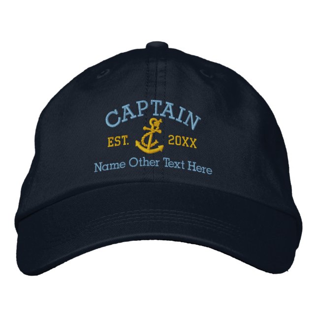 Captain With Anchor Personalised Embroidered Hat (Front)