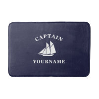 Captain with Your Name Sailboat Nautical Bath Mat