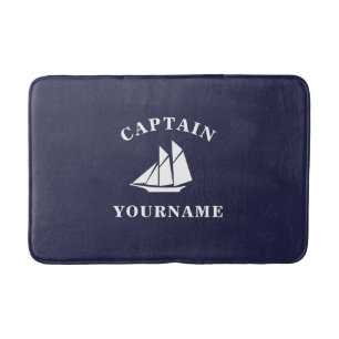 Captain with Your Name Sailboat Nautical Bath Mat