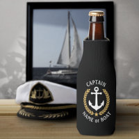 Captain Your Boat Name Anchor Gold Laurel Black