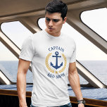 Captain Your Boat Name Anchor Gold Laurel White T-Shirt<br><div class="desc">A custom designed nautical boat anchor,  gold style laurel leaves and a gold star with Captain rank or other title and Your Personalised Name or Boat Name on a White T-Shirt. Makes a great gift.</div>