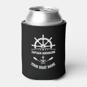 Captain Your Boat Name Nautical Anchor Oars Helm Can Cooler