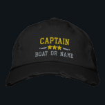 Captain Your Boat Name Nautical Stars Distressed Embroidered Hat<br><div class="desc">A personalised embroidered distressed style hat featuring your Captain rank or other title,  your Name or Boat Name and stars. Several cap and thread colours to choose from. Makes a great custom gift for Fathers day,  Mothers day or any occasion.</div>