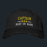 Captain Your Boat Name Nautical Stars Distressed Embroidered Hat<br><div class="desc">A personalised embroidered distressed style hat featuring your Captain rank or other title,  your Name or Boat Name and stars. Several cap and thread colours to choose from. Makes a great custom gift for Fathers day,  Mothers day or any occasion.</div>