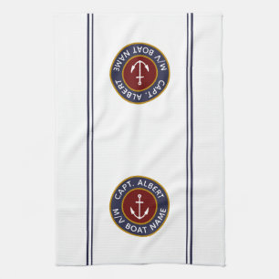 Captain Your Name Maroon Anchor Kitchen Towel