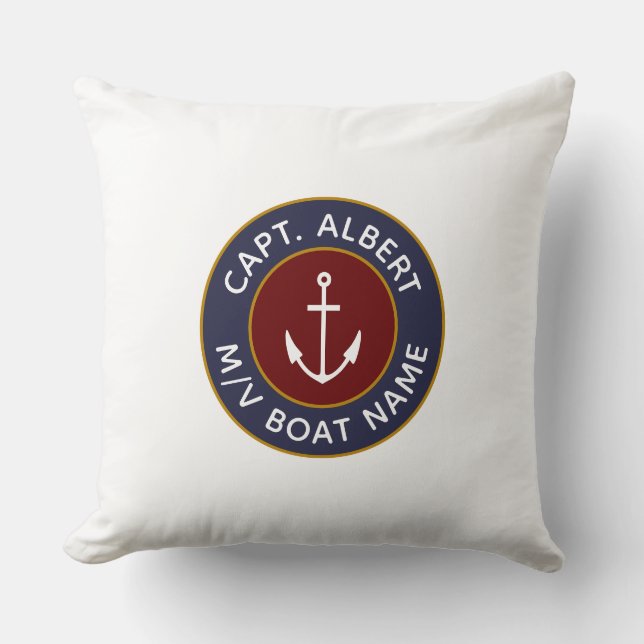 Captain Your Name Maroon Anchor Logo Throw Pillow (Front)