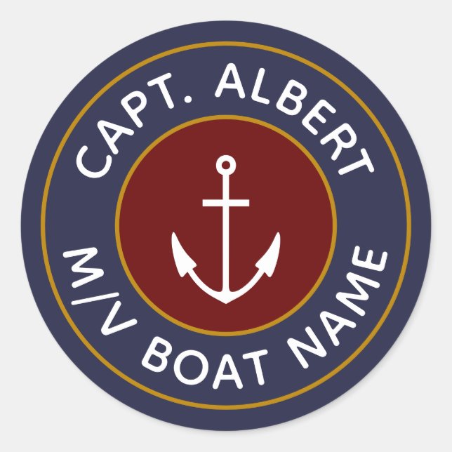 Captain Your Name Maroon Logo Round Stickers (Front)