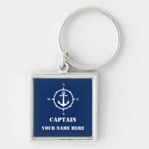 Captain Your Name or Boat Name Compass Anchor Key Ring