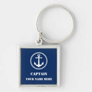 Captain Your Name or Boat Name With Sea Anchor Key Ring