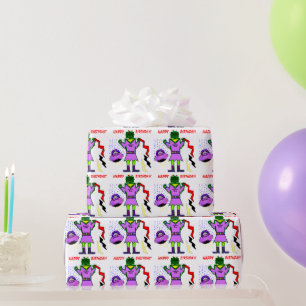 Captain Zoey Robot Pink Dress Flowers Spaceship Wrapping Paper