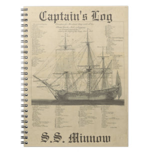 Captains Log Ship Illustration Spiral Notebook