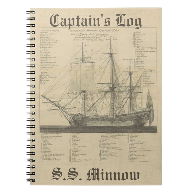 Captains Log Ship Illustration Spiral Notebook (Front)