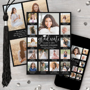 Captioned Photo Collage Black Modern Graduation Announcement