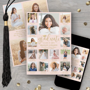 Captioned Photo Collage Blush Pink Gold Graduation Announcement