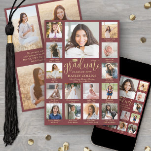 Captioned Photo Collage Burgundy & Gold Graduation Announcement