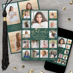 Captioned Photo Collage Green and Gold Graduation Announcement