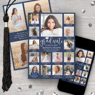 Captioned Photo Collage Navy Blue White Graduation Announcement