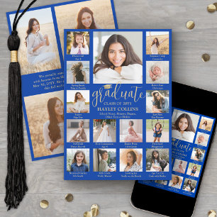 Captioned Photo Collage Royal Blue Gold Graduation Announcement
