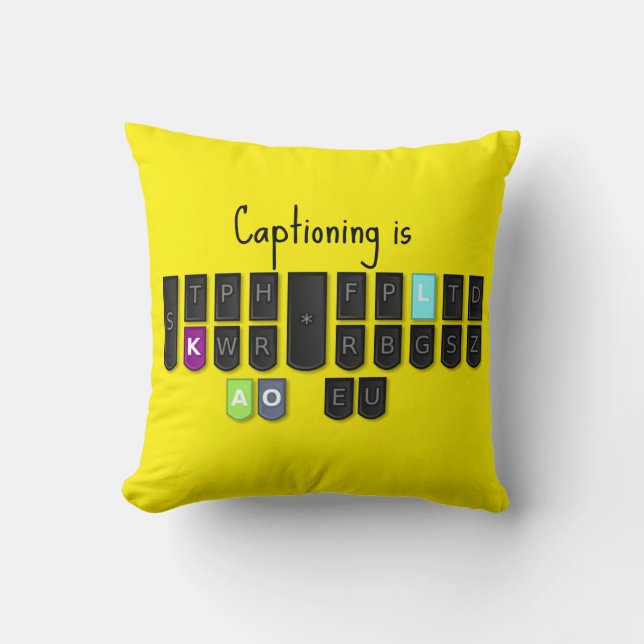 Captioning is Cool Steno Keyboard Throw Pillow (Front)