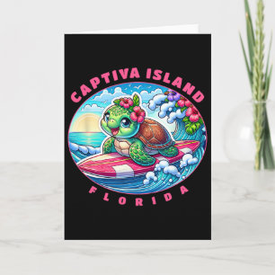 Captiva Island Florida Cute Surfing Girl Sea Turtl Card