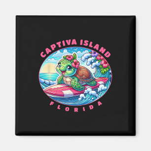 Captiva Island Florida Cute Surfing Girl Sea Turtl Magnet