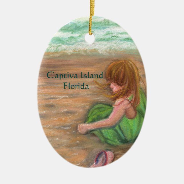 Captiva Island Princess Florida Art Ceramic Tree Decoration (Front)