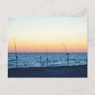 Captiva Island Sunset Fishing Poles Sand Postcard