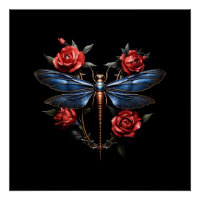 Captivating Art: Metallic Dragonfly with Red Roses