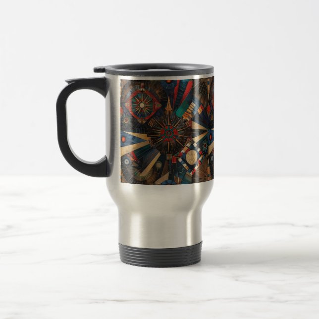 Captivating Cyan "Ancient Indigenous Chronicles" T Travel Mug (Left)