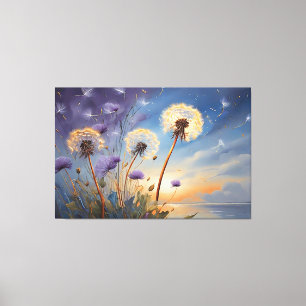 Captivating Dandelions in Nightsky AI Art Painting Canvas Print