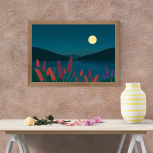 Captivating Full Moon Night over Serene Lake Poster