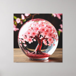 Captivating Globe With Cherry Blossom Tree Canvas Print