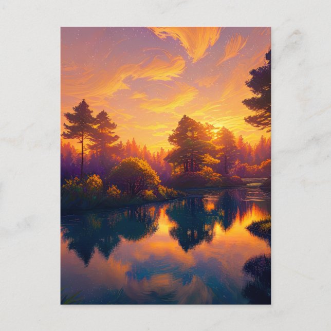 Captivating Golden Sunset Paints the Trees Postcard (Front)