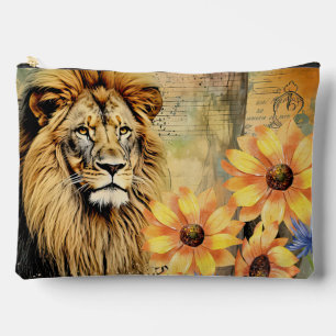 Captivating Lion Head & Sunflowers Cosmetic Pouch